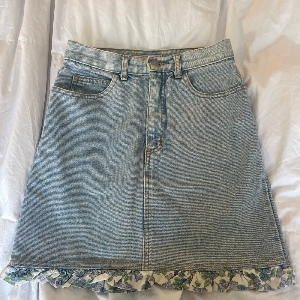 Vintage Guess Denim Skirt with Floral Trim